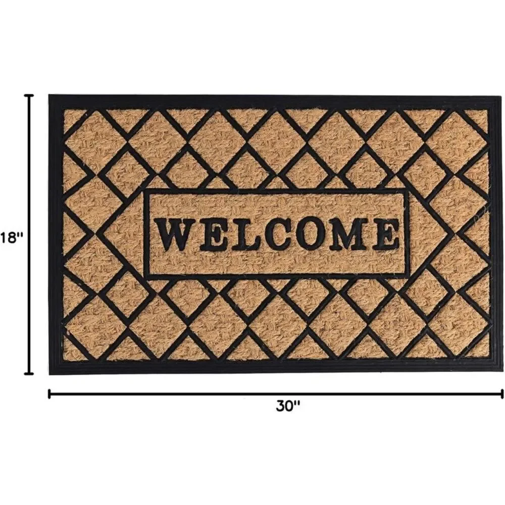 Geometric Entrance Door Mat, 100% Natural Coconut Husk Fibers & Non-Skid